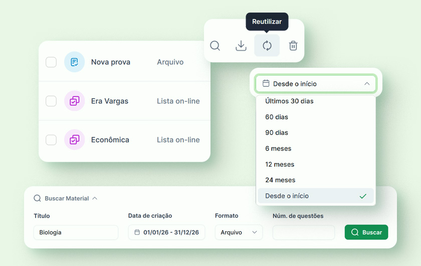 Histórico completo de materiais
